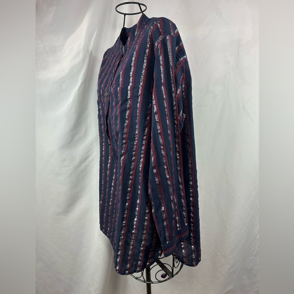 J crew metallic striped 3/4 button popover blouse size 4 - Picture 7 of 8